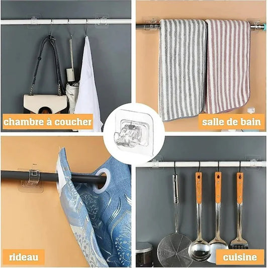 Support à Rideau + Tige (70-120cm) - Installez en 1 Minute - Zéro Perçage