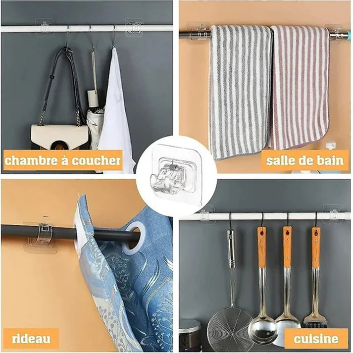 Support à Rideau + Tige (70-120cm) - Installez en 1 Minute - Zéro Perçage