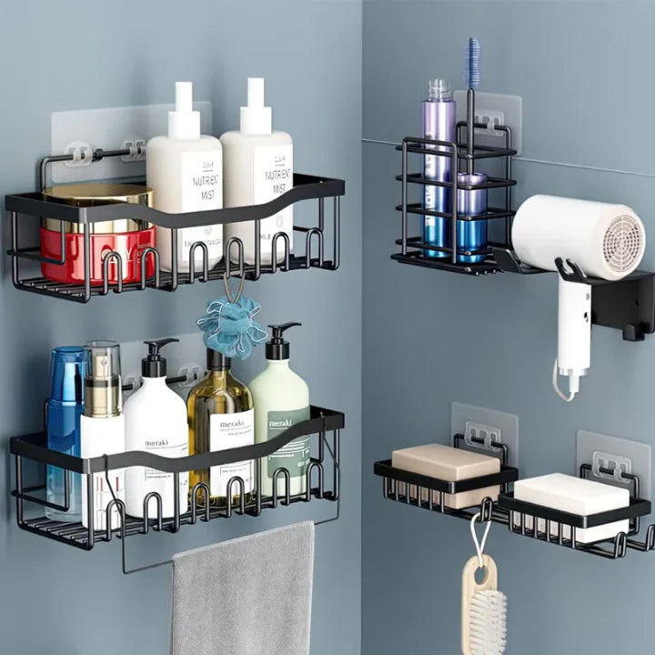 Set de Rangement Mural 5 Pièces – Cuisine & Salle de Bain Sans Perçage